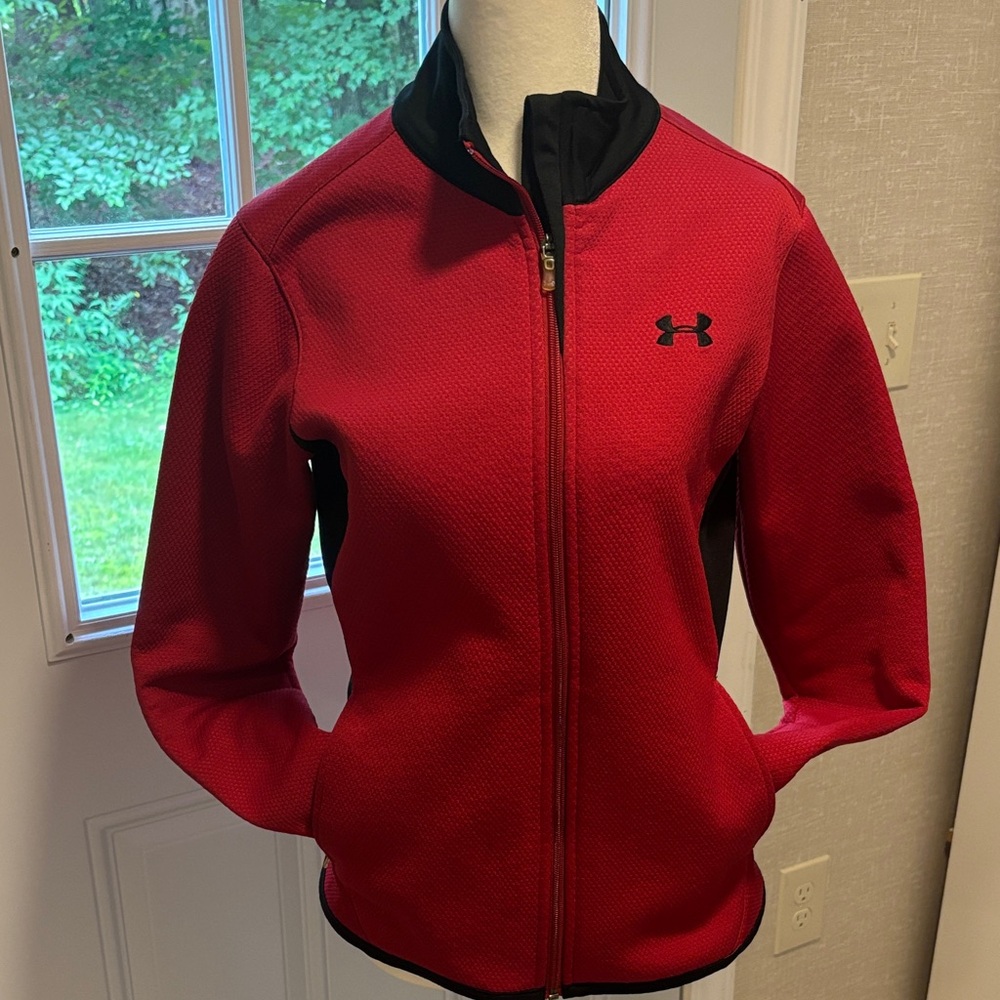 Under Armour Women's Red Zip-Up Bomber Jacket with Black Trim